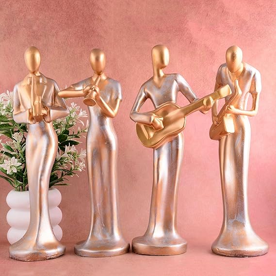 FAB CRAFT STUDIO Modern Metal Musician Golden Statue Resin Figurine Contemporary Art Music Decor Metal Sculpture, Modern Home Decor, Musician Gift