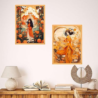 FAB CRAFT STUDIO Set of Two Wall Paintings for Wall Dacoration Large Framed Wall Paintings for Living Room & Bedroom Wall Art for Home Decoration & Office Wall Décor