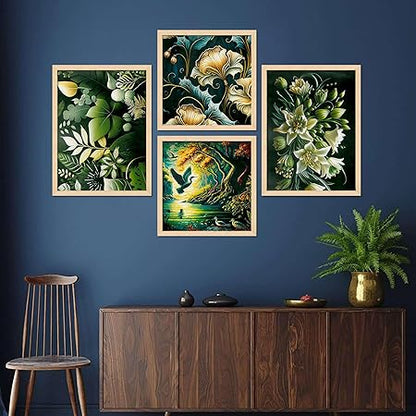 FAB CRAFT STUDIO Set of Four Framed Painting for Wall Painting Decoration, Painitngs for home Decorations, Scenery for Living Room Decor