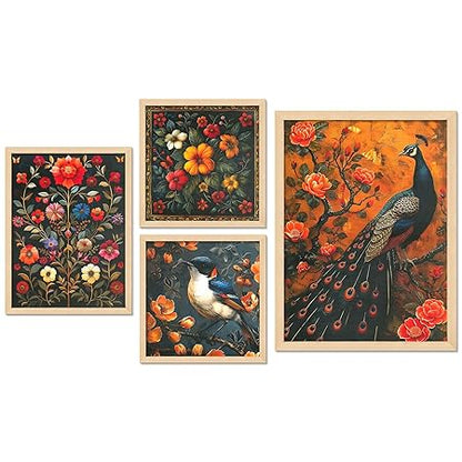 FAB CRAFT STUDIO Set of Four Framed Painting for Wall Painting Decoration, Painitngs for home Decorations, Scenery for Living Room Decor