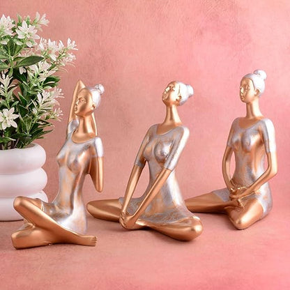 FAB CRAFT STUDIO Suitable for Home Decor Yoga Posture Lady Statue Idol for Home Yoga Statue Three Pair Admirable piece of Gift (Golden)
