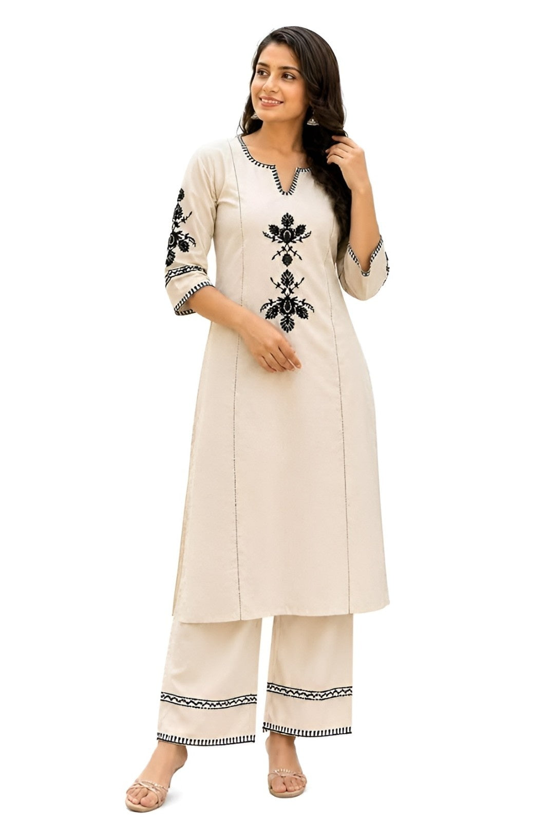 Women's Cotton Embroidered Straight kurti With relaxed fit Pant