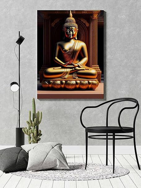 FAB CRAFT STUDIO Buddha Wall Painting For Wall Decoration Canvas Wall Painting For Home Decor, Living Room, Bedroom, Office Hotel