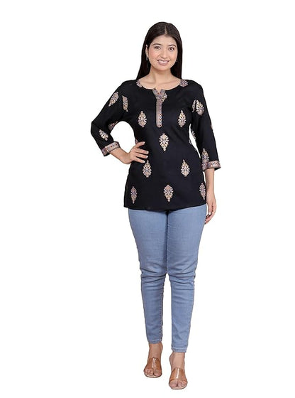 LoomBella Lifestyle Women's Cotton Printed Short Straight Kurti Perfect for Casual, Formal, and Ethnic Wear