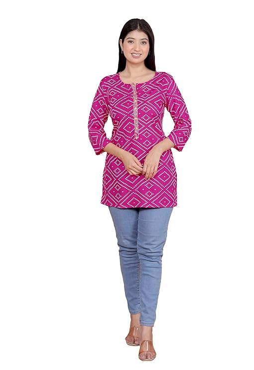 LoomBella LifestyleBandhej Printed Kurti Perfect for Casual, Formal, and Ethnic Wear