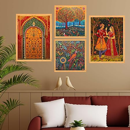 FAB CRAFT STUDIO Set of Four Wall Paintings for Wall Dacoration Large Framed Wall Paintings for Living Room & Bedroom Wall Art for Home Decoration & Office Wall Décor