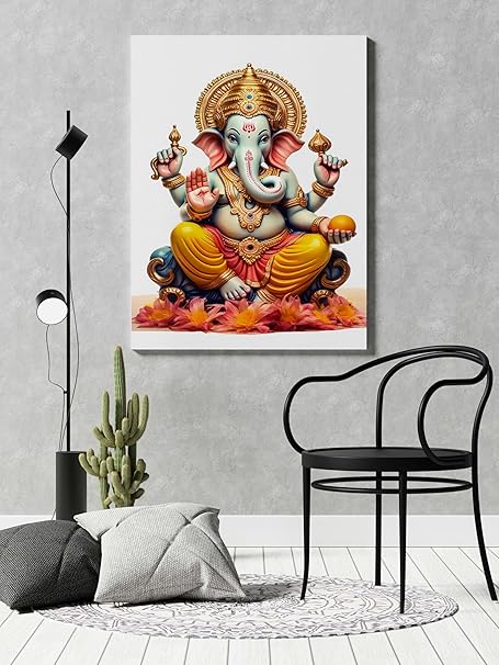 FAB CRAFT STUDIO Ganesha Wall Painting For Wall Decoration Canvas Wall Painting For Home Decor, Living Room, Bedroom, Office Hotel