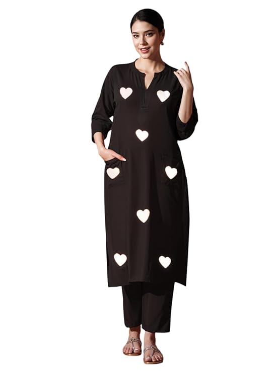 LoomBella LifestyleWomen's Cotton Embroidered Straight Kurti with Pant Set