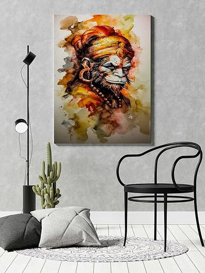 FAB CRAFT STUDIO Hanuman Wall Painting For Wall Decoration Canvas Wall Painting For Home Decor, Living Room, Bedroom, Office Hotel