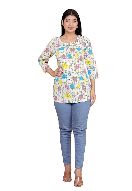 LoomBella Lifestyle Women's Cotton Floral Printed Kurti Perfect for Casual, Formal, and Ethnic Wear