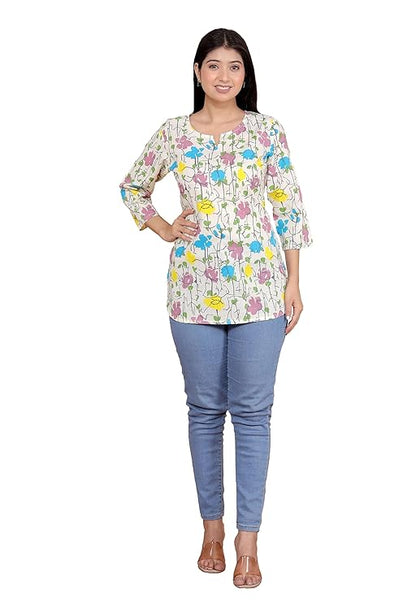 LoomBella Lifestyle Women's Cotton Floral Printed Kurti Perfect for Casual, Formal, and Ethnic Wear