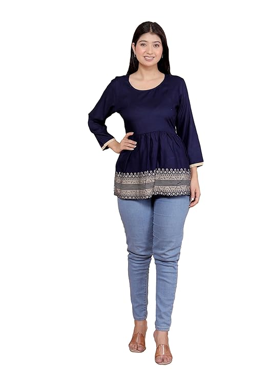 LoomBella Lifestyle Women's Cotton Printed Anarkali  Short Kurti Perfect for Casual, Formal, and Ethnic Wear