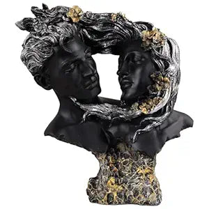 FAB CRAFT STUDIO Love Couple Face Statue Black and Golden Showpiece for Home Decor Valentine Day Gift | Resin Decorative Showpiece showpiece