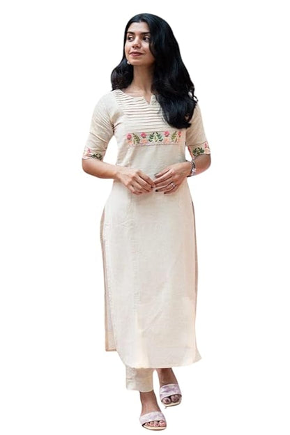 LoomBella Lifestyle Women's Cotton Floral Printed Straight Kurti with Palazzo