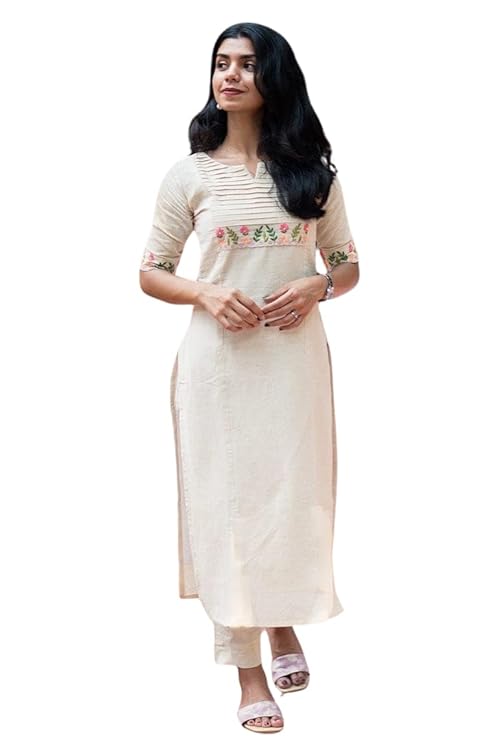 LoomBella Lifestyle Women's Cotton Floral Printed Straight Kurti with Palazzo