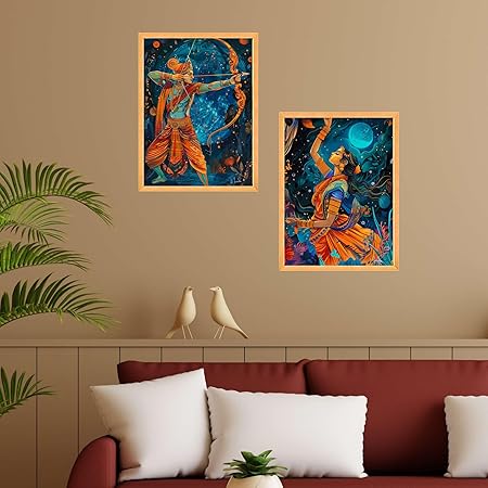 FAB CRAFT STUDIO Set of Two Wall Paintings for Wall Dacoration Large Framed Wall Paintings for Living Room & Bedroom Wall Art for Home Decoration & Office Wall Décor