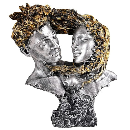 FAB CRAFT STUDIO Love Couple Face Statue Silver and Golden Showpiece for Home Decor Valentine Day Gift | Resin Decorative Showpiece