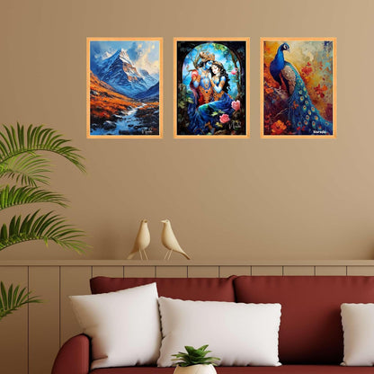 FAB CRAFT STUDIO Set of Three Wall Paintings for Wall Dacoration Large Framed Wall Paintings for Living Room & Bedroom Wall Art for Home Decoration & Office Wall Décor