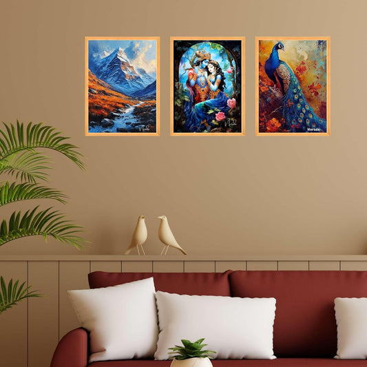 FAB CRAFT STUDIO Set of Three Wall Paintings for Wall Dacoration Large Framed Wall Paintings for Living Room & Bedroom Wall Art for Home Decoration & Office Wall Décor