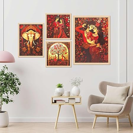 FAB CRAFT STUDIO Set of Four Framed Painting for Wall Painting Decoration, Painitngs for home Decorations, Scenery for Living Room Decor