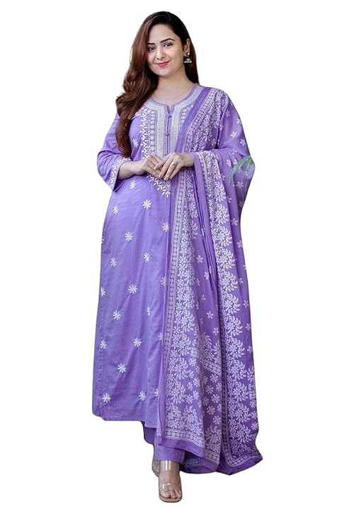 Women’s Cotton Floral Printed Straight Kurti With Pant and Dupatta