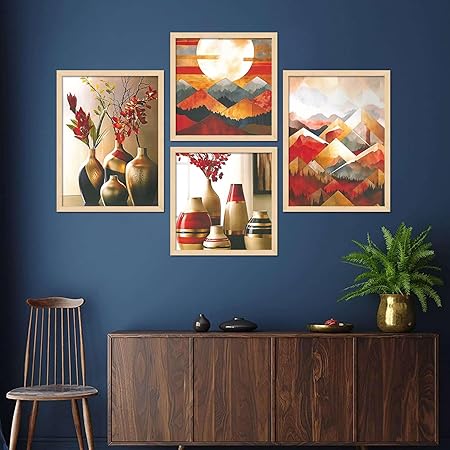 FAB CRAFT STUDIO Set of Four Framed Painting for Wall Painting Decoration, Painitngs for home Decorations, Scenery for Living Room Decor