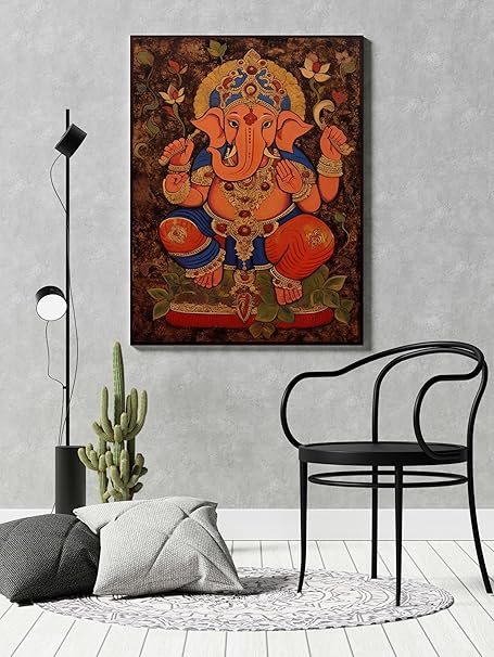 FAB CRAFT STUDIO Ganesha Wall Painting For Wall Decoration Canvas Wall Painting For Home Decor, Living Room, Bedroom, Office Hotel