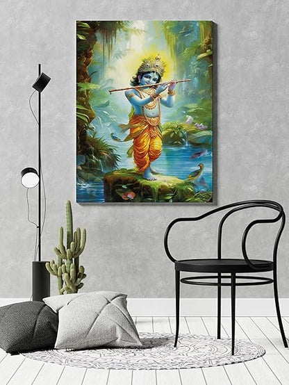 FAB CRAFT STUDIO Radha Krishna Wall Painting For Wall Decoration Canvas Wall Painting For Home Decor, Living Room, Bedroom, Office Hotel
