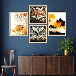 FAB CRAFT STUDIO Set of Four Framed Painting for Wall Painting Decoration, Painitngs for home Decorations, Scenery for Living Room Decor
