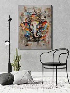 FAB CRAFT STUDIO Ganesha Wall Painting For Wall Decoration Canvas Wall Painting For Home Decor, Living Room, Bedroom, Office Hotel