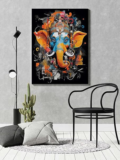 FAB CRAFT STUDIO Ganesha Wall Painting For Wall Decoration Canvas Wall Painting For Home Decor, Living Room, Bedroom, Office Hotel