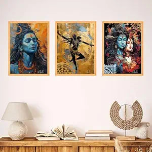 FAB CRAFT STUDIO Set of Three Wall Paintings for Wall Dacoration Large Framed Wall Paintings for Living Room & Bedroom Wall Art for Home Decoration & Office Wall Décor