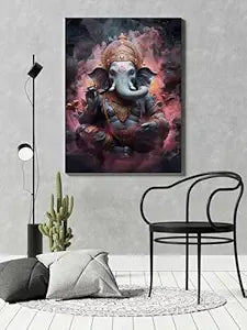 FAB CRAFT STUDIO Ganesha Wall Painting For Wall Decoration Canvas Wall Painting For Home Decor, Living Room, Bedroom, Office Hotel