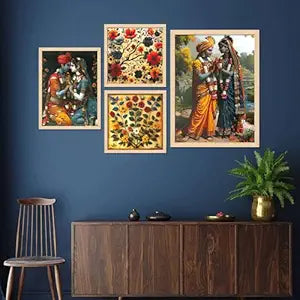 FAB CRAFT STUDIO Set of Four Framed Painting for Wall Painting Decoration, Painitngs for home Decorations, Scenery for Living Room Decor