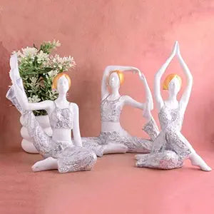 FAB CRAFT STUDIO Suitable for Home Decor Yoga Posture Lady Statue Idol for Home Yoga Statue Three Pair Admirable piece of Gift