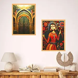 FAB CRAFT STUDIO Set of Two Wall Paintings for Wall Dacoration Large Framed Wall Paintings for Living Room & Bedroom Wall Art for Home Decoration & Office Wall Décor
