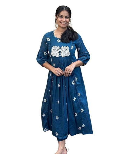 LoomBella LifestyleWomen's Cotton Hand Block Printed Anarkali Kurti