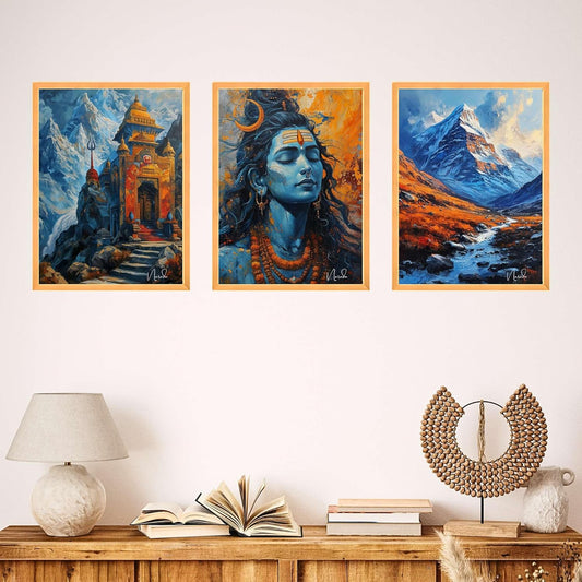 FAB CRAFT STUDIO Set of Three Wall Paintings for Wall Dacoration Large Framed Wall Paintings for Living Room & Bedroom Wall Art for Home Decoration & Office Wall Décor