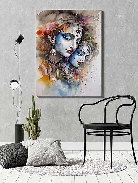 FAB CRAFT STUDIO Radha Krishna Wall Painting For Wall Decoration Canvas Wall Painting For Home Decor, Living Room, Bedroom, Office Hotel