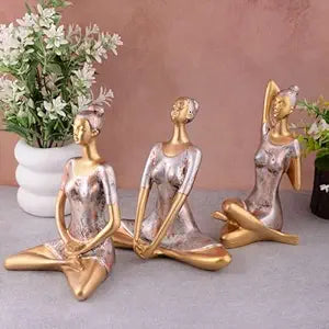 FAB CRAFT STUDIO Suitable for Home Decor Yoga Posture Lady Statue Idol for Home Yoga Statue Three Pair Admirable piece of Gift