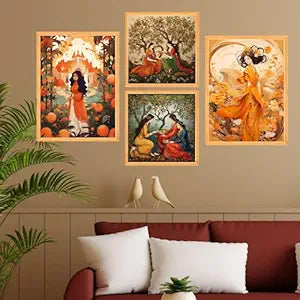 FAB CRAFT STUDIO Set of Four Wall Paintings for Wall Dacoration Large Framed Wall Paintings for Living Room & Bedroom Wall Art for Home Decoration & Office Wall Décor