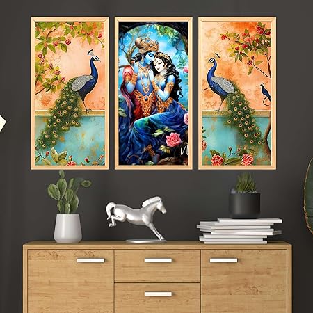 FAB CRAFT STUDIO Set of Three Wall Paintings for Wall Dacoration Big size Framed Wall Paintings for Living Room & Bedroom Wall Art for Home Decoration & Office Wall Décor