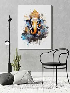 FAB CRAFT STUDIO Ganesha Wall Painting For Wall Decoration Canvas Wall Painting For Home Decor, Living Room, Bedroom, Office Hotel