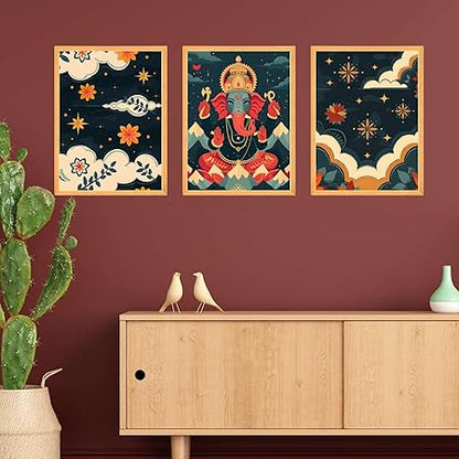 FAB CRAFT STUDIO Set of Three Wall Paintings for Wall Dacoration Large Framed Wall Paintings for Living Room & Bedroom Wall Art for Home Decoration & Office Wall Décor