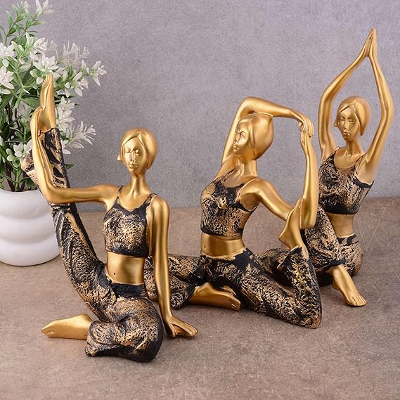 FAB CRAFT STUDIO Suitable for Home Decor Yoga Posture Lady Statue Idol for Home Yoga Statue Three Pair Admirable piece of Gift