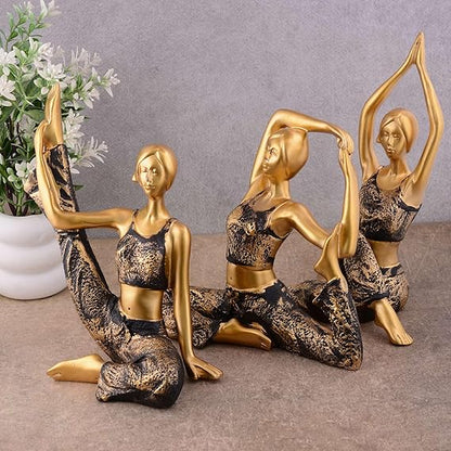 FAB CRAFT STUDIO Suitable for Home Decor Yoga Posture Lady Statue Idol for Home Yoga Statue Three Pair Admirable piece of Gift