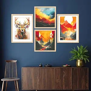 FAB CRAFT STUDIO Set of Four Framed Painting for Wall Painting Decoration, Painitngs for home Decorations, Scenery for Living Room Decor