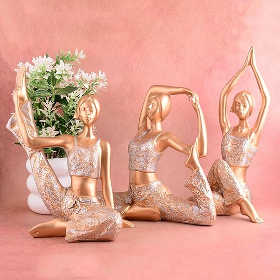 FAB CRAFT STUDIO Suitable for Home Decor Yoga Posture Lady Statue Idol for Home Yoga Statue Three Pair Admirable piece of Gift