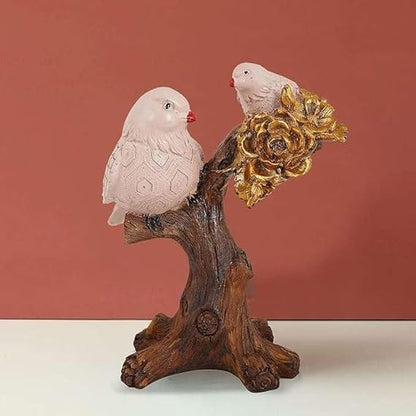 FAB CRAFT STUDIO Resin Handcrafted Birds Couple On Tree Showpiece Bird Statue for Home Dcor Living Room Bedroom Table Top Antique Garden Decoration