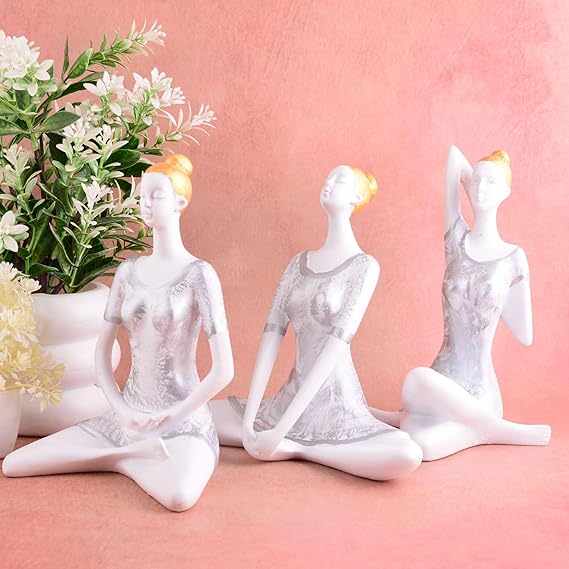 FAB CRAFT STUDIO Suitable for Home Decor Yoga Posture Lady Statue Idol for Home Yoga Statue Three Pair Admirable piece of Gift
